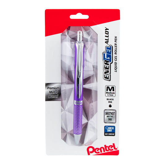 Pentel EnerGel Alloy Retractable Premium Liquid Gel Pen, (0.7mm) Metal Tip, Medium Line, Violet Barrel, Black Ink, 1-Pk (BL407VBPA)