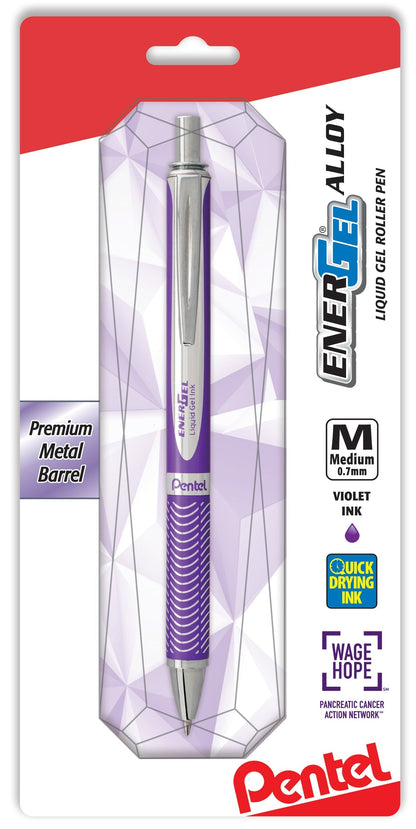 Pentel EnerGel Alloy Retractable Premium Liquid Gel Pen, (0.7mm) Metal Tip, Medium Line, Violet Barrel, Violet Ink, 1-Pk (BL407VBPV), 72 Each