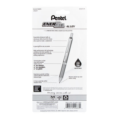 Pentel EnerGel Alloy Retractable Premium Liquid Gel Pen, (0.7mm) Metal Tip, Medium Line, Violet Barrel, Violet Ink, 1-Pk (BL407VBPV), 72 Each