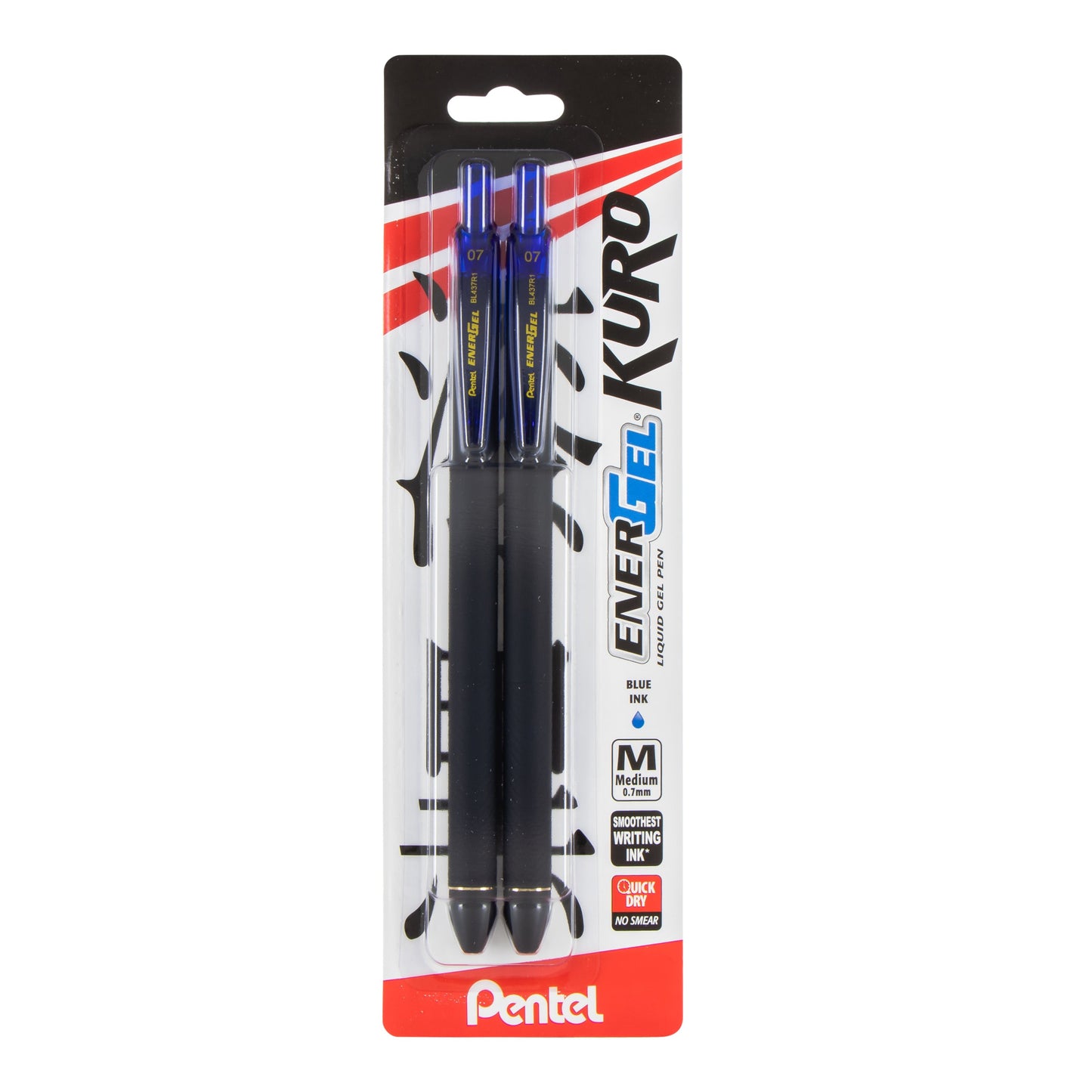 EnerGel Kuro Liquid Gel Pen, (0.7mm) Medium line, Blue Ink, 2-pk (BL437R1BP2C)