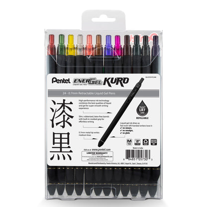 EnerGel Kuro Liquid Gel Pen, (0.7mm) Medium line, Assorted Ink, 24-pk (BL437R1PC24M)