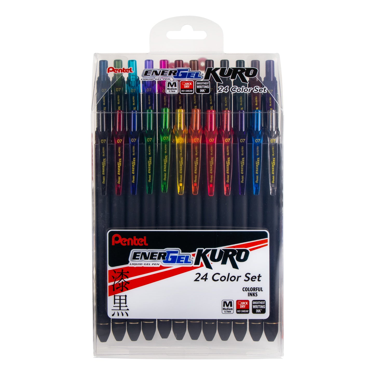 EnerGel Kuro Liquid Gel Pen, (0.7mm) Medium line, Assorted Ink, 24-pk (BL437R1PC24M)