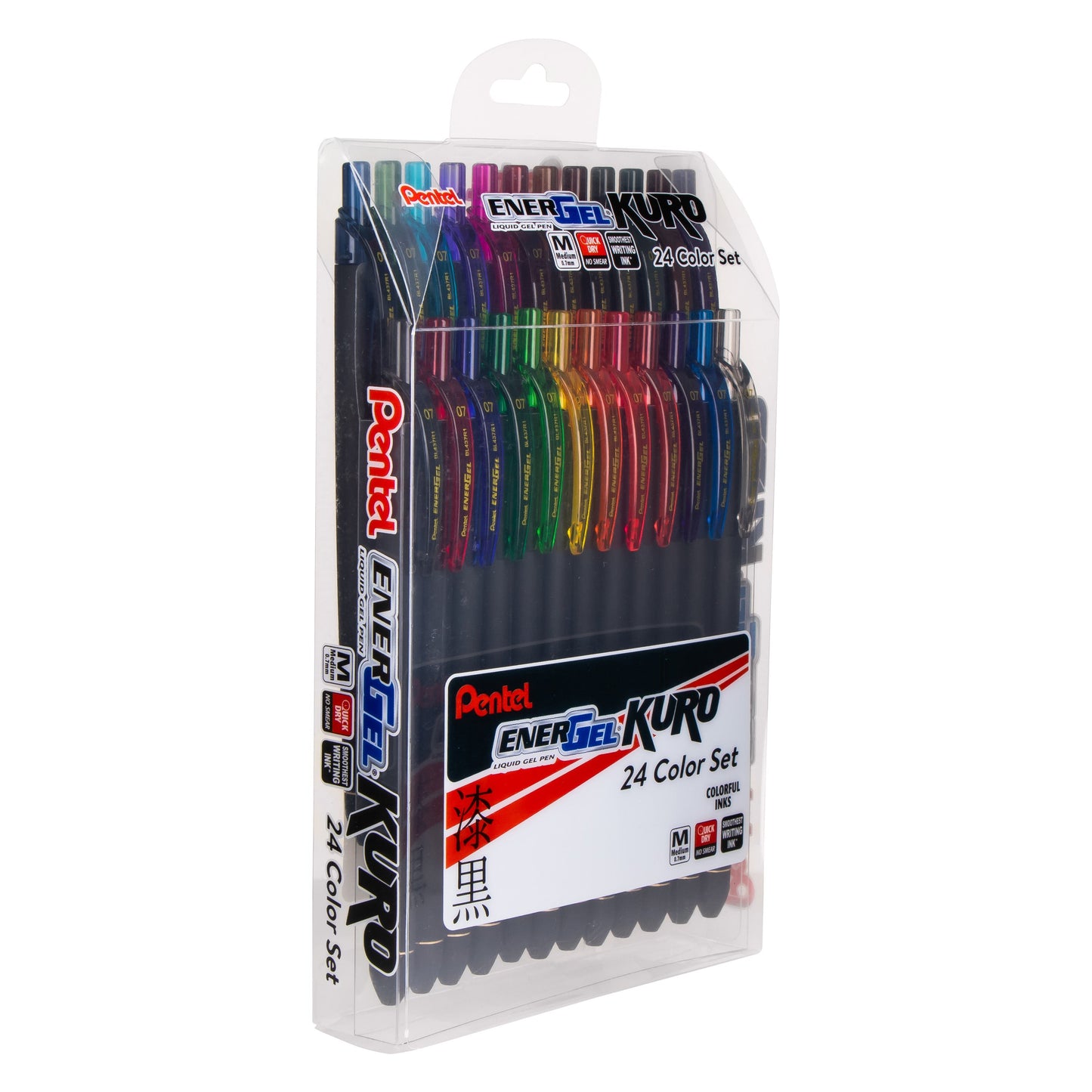 EnerGel Kuro Liquid Gel Pen, (0.7mm) Medium line, Assorted Ink, 24-pk (BL437R1PC24M)