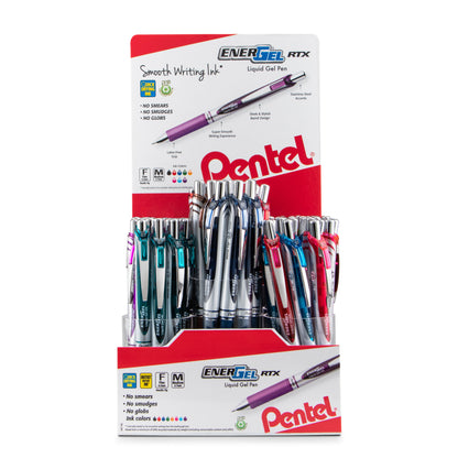 EnerGel RTX Retractable Liquid Gel Pen, (0.7mm) Metal Tip, Medium Line, Assorted Ink Colors, Open Stock Display - 72 Pieces (BL77-6)