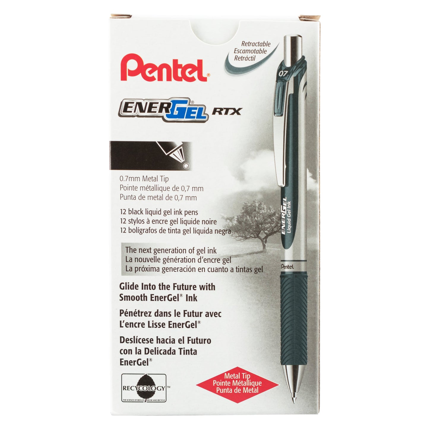 Pentel EnerGel RTX Retractable Liquid Gel Pen, (0.7mm) Metal Tip, Medium Line, Black Ink (BL77-A)