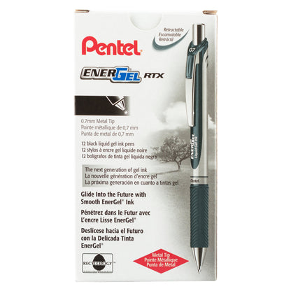 Pentel EnerGel RTX Retractable Liquid Gel Pen, (0.7mm) Metal Tip, Medium Line, Black Ink (BL77-A)