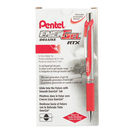 EnerGel RTX Retractable Liquid Gel Pen, (0.7mm) Metal Tip, Medium Line,Red Ink (BL77-B)