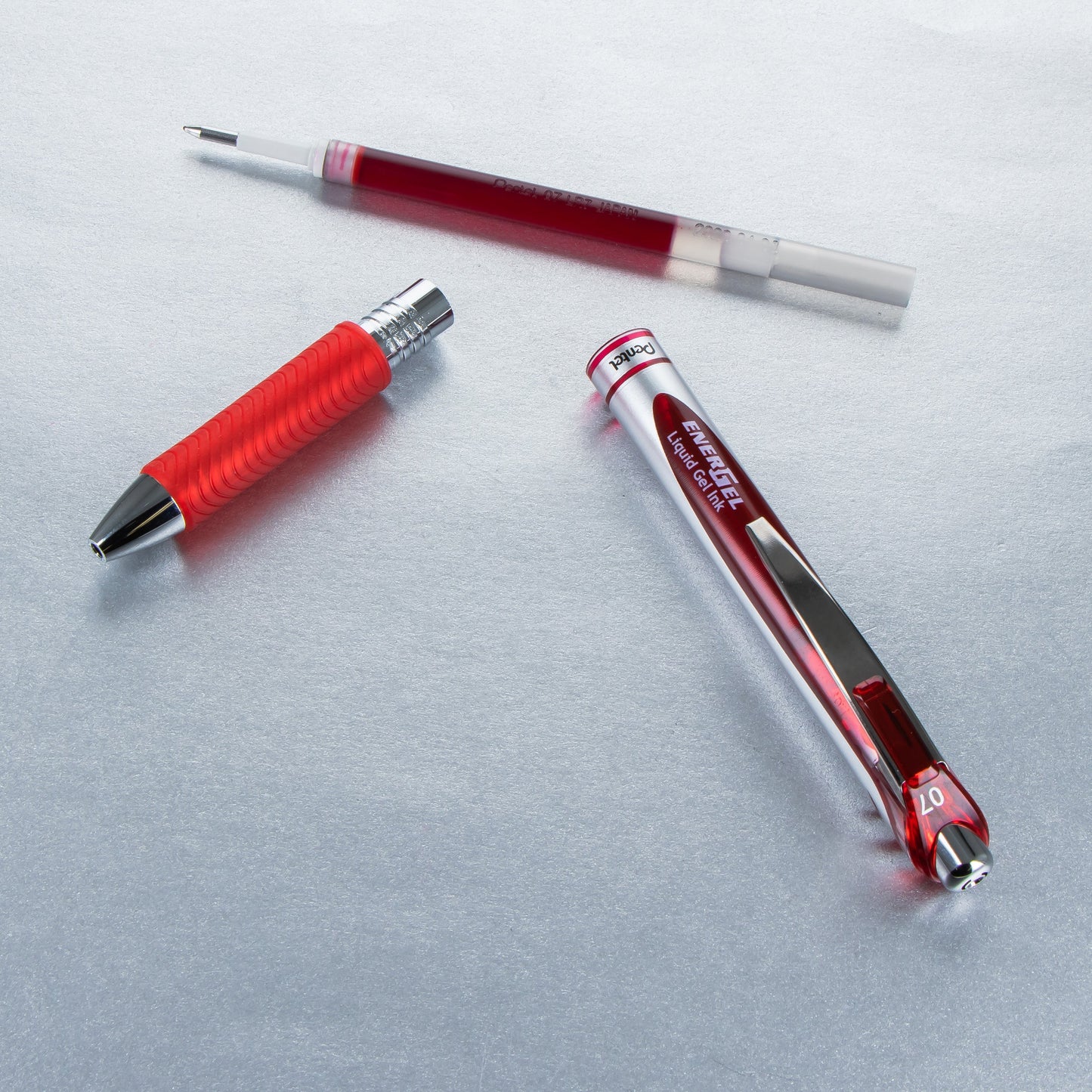 EnerGel RTX Retractable Liquid Gel Pen, (0.7mm) Metal Tip, Medium Line,Red Ink (BL77-B)