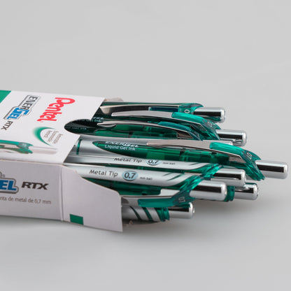 Pentel EnerGel RTX Retractable Liquid Gel Pen, (0.7mm) Metal Tip, Medium Line,Green Ink (BL77-D)