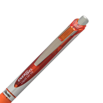 Pentel EnerGel RTX Retractable Liquid Gel Pen, (0.7mm) Metal Tip, Medium Line,Orange Ink (BL77-F)