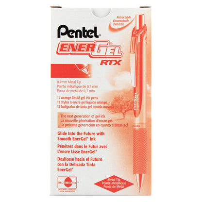 Pentel EnerGel RTX Retractable Liquid Gel Pen, (0.7mm) Metal Tip, Medium Line,Orange Ink (BL77-F)