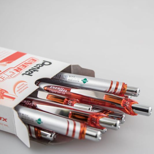 Pentel EnerGel RTX Retractable Liquid Gel Pen, (0.7mm) Metal Tip, Medium Line,Orange Ink (BL77-F)