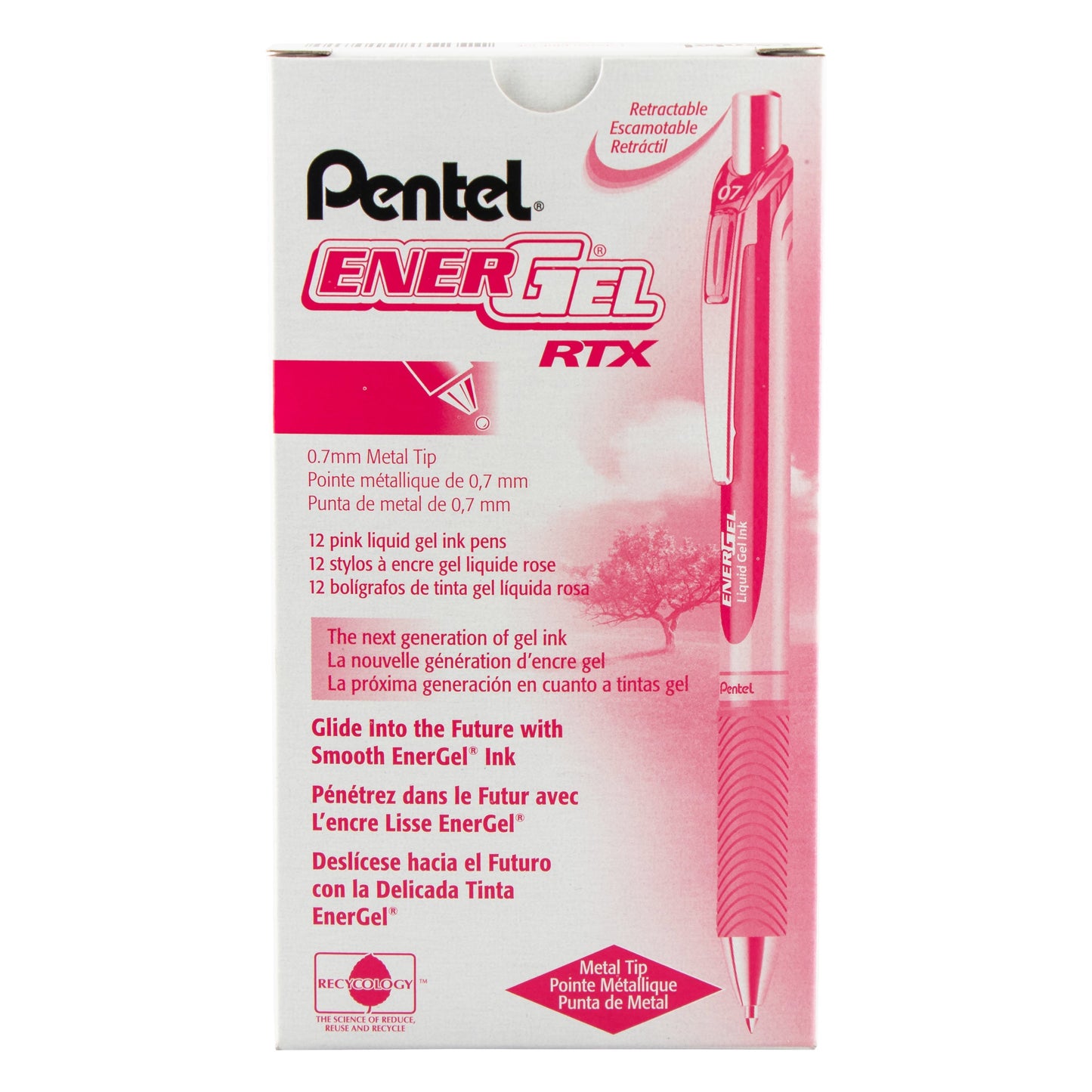 Pentel EnerGel RTX Retractable Liquid Gel Pen, (0.7mm) Metal Tip, Medium Line, Pink Ink (BL77-P), 48 Dozen