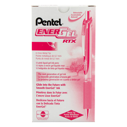 Pentel EnerGel RTX Retractable Liquid Gel Pen, (0.7mm) Metal Tip, Medium Line, Pink Ink (BL77-P), 48 Dozen
