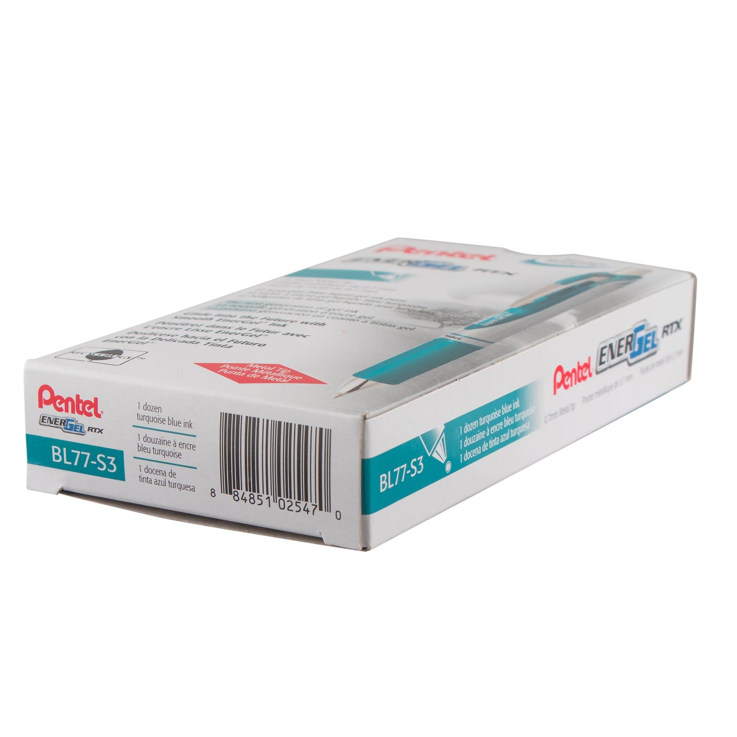Pentel EnerGel RTX Retractable Liquid Gel Pen, (0.7mm) Metal Tip, Medium Line, Turquoise Ink (BL77-S3), 48 Dozen
