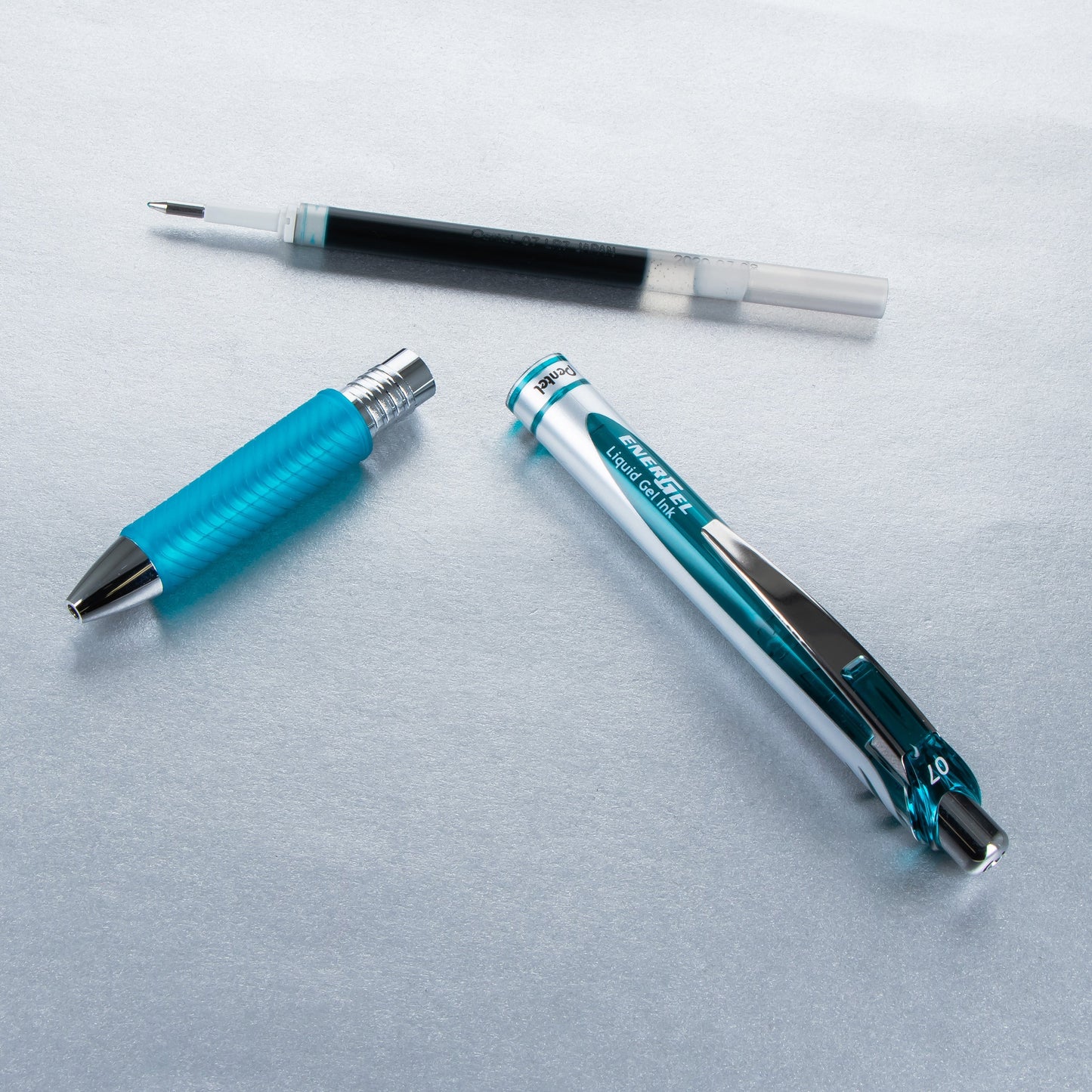 Pentel EnerGel RTX Retractable Liquid Gel Pen, (0.7mm) Metal Tip, Medium Line, Turquoise Ink (BL77-S3), 48 Dozen