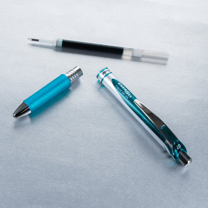Pentel EnerGel RTX Retractable Liquid Gel Pen, (0.7mm) Metal Tip, Medium Line, Turquoise Ink (BL77-S3), 48 Dozen