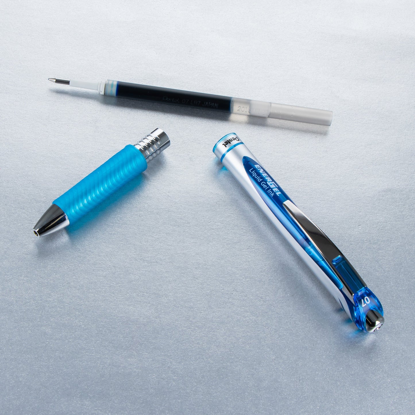 Pentel EnerGel RTX Retractable Liquid Gel Pen, (0.7mm) Metal Tip, Medium Line, Sky Blue Ink (BL77-S), 48 Dozen