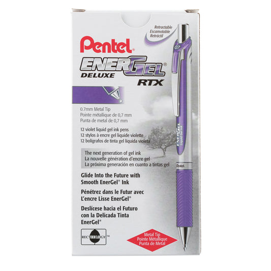 Pentel EnerGel RTX Retractable Liquid Gel Pen, (0.7mm) Metal Tip, Medium Line, Violet Ink (BL77-V)