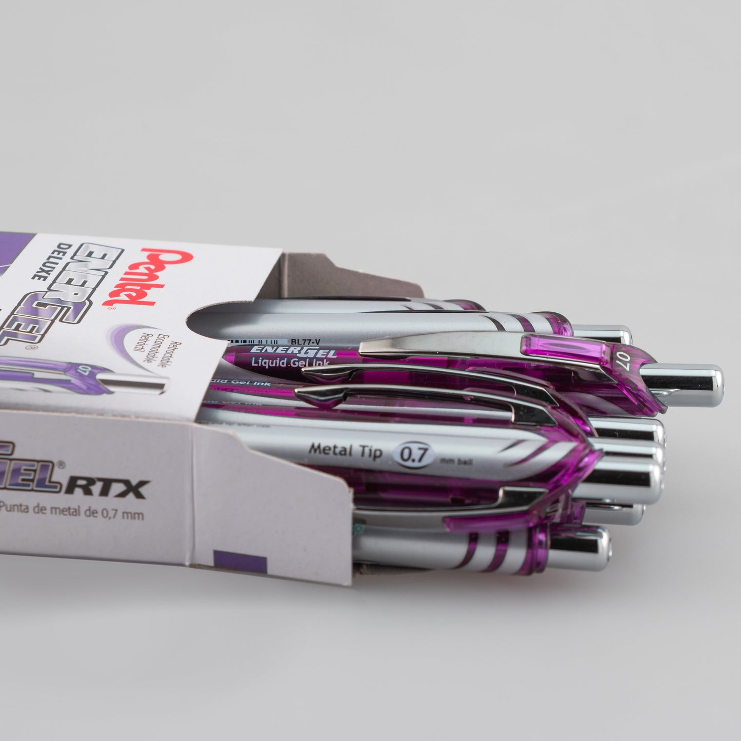 Pentel EnerGel RTX Retractable Liquid Gel Pen, (0.7mm) Metal Tip, Medium Line, Violet Ink (BL77-V)