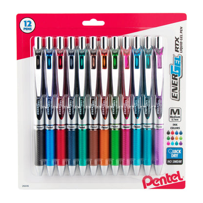 Pentel EnerGel RTX Retractable Liquid Gel Pen, (0.7mm) Medium Line, Assorted Ink (A/B/C/CA/D/E/F/K/P/S/S3/V),12-Pk (BL77BP12M), 24 Each