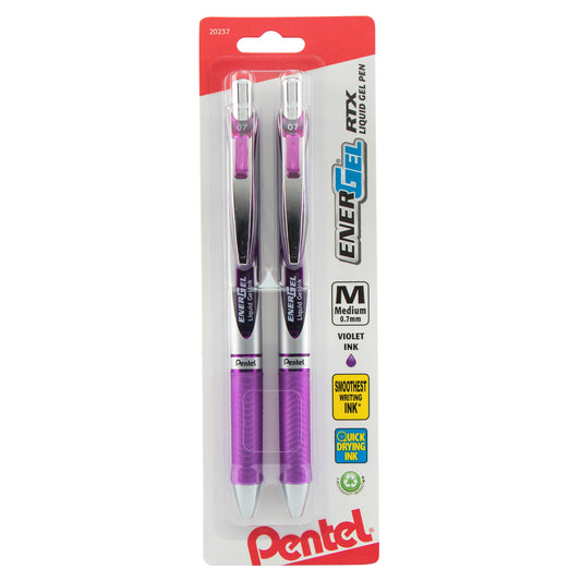 EnerGel RTX Retractable Liquid Gel Pen, (0.7mm) Metal Tip, Medium Line,Violet Ink 2-Pk (BL77BP2V)