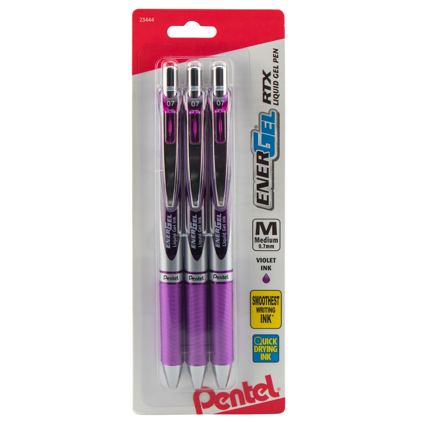 EnerGel RTX Retractable Liquid Gel Pen, (0.7mm) Metal Tip, Medium Line, Violet Ink 3-Pk (BL77BP3V)