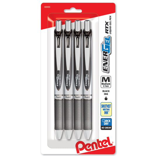 EnerGel RTX Liquid Gel Pen, 0.7mm Medium, Black Ink, 4-Pk (BL77BP4A)