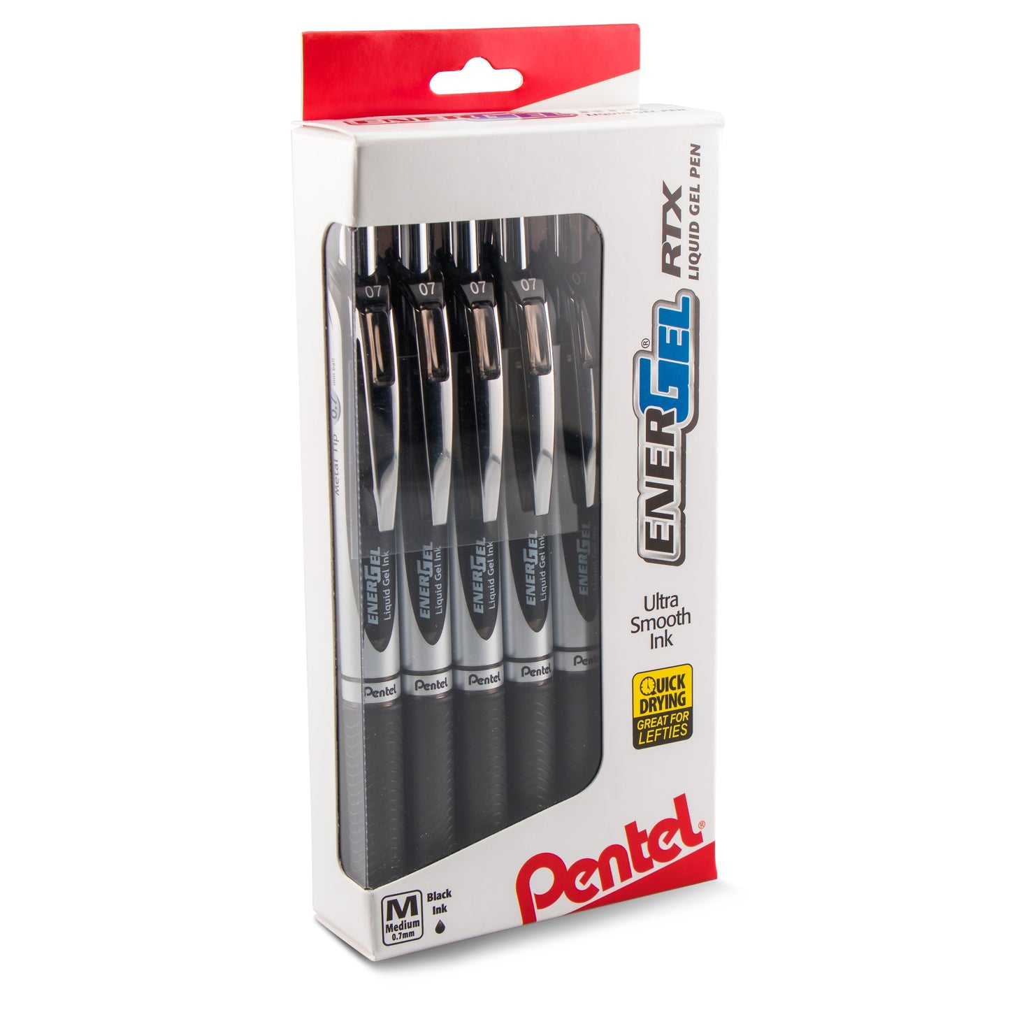 Pentel EnerGel RTX Retractable Liquid Gel Pen, (0.7mm) Metal Tip, Medium Line,0.7mm, Black Ink, 12-Pk Hanging Window Box (BL77PC12A1), 48 Each