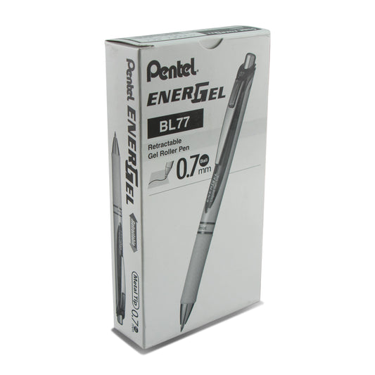 Pentel EnerGel Pearl Retractable Liquid Gel Pen, (0.7mm) Metal Tip, Medium Line, Black Accent, Black Ink (BL77PW-A), 48 Dozen