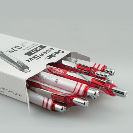 Pentel EnerGel Pearl Retractable Liquid Gel Pen, (0.7mm) Metal Tip, Medium Line, Red Accent, Red Ink (BL77PW-B)