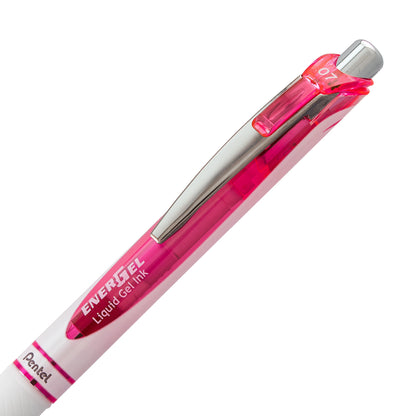 Pentel EnerGel Pearl Retractable Liquid Gel Pen, (0.7mm) Metal Tip, Medium Line, Pink Accent, Pink Ink (BL77PW-P)