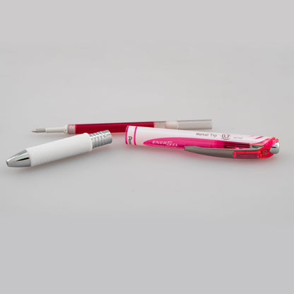 Pentel EnerGel Pearl Retractable Liquid Gel Pen, (0.7mm) Metal Tip, Medium Line, Pink Accent, Pink Ink (BL77PW-P)