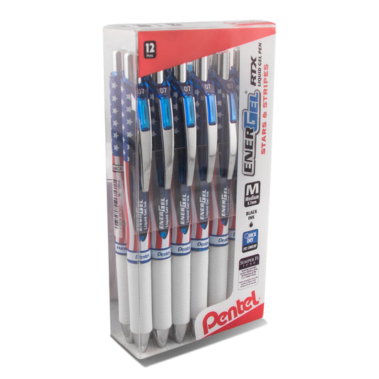 Pentel EnerGel RTX Retractable Liquid Gel Pen, Flag Barrel, (0.7mm) Metal Tip, Medium Line, Black Ink (BL77USA-A)
