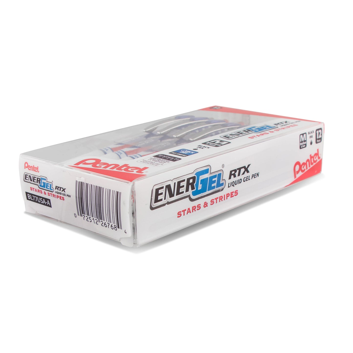 Pentel EnerGel RTX Retractable Liquid Gel Pen, Flag Barrel, (0.7mm) Metal Tip, Medium Line, Black Ink (BL77USA-A), 48 Dozen