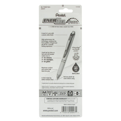 EnerGel Pearl Retractable Liquid Gel Pen, (0.7mm) Metal Tip, Medium Line,, Assorted Ink (C/P/V), 3-Pk (BL77WBP3M1)