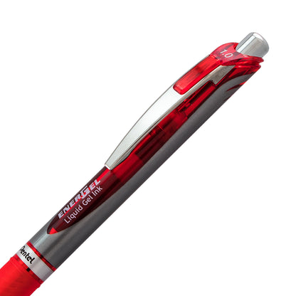 Pentel EnerGel RTX Retractable Liquid Gel Pen, (1.0mm) Metal Tip, Bold Line, Red Ink (BL80-B)