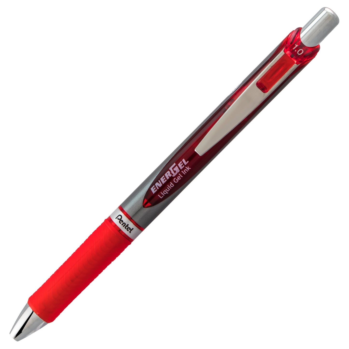 Pentel EnerGel RTX Retractable Liquid Gel Pen, (1.0mm) Metal Tip, Bold Line, Red Ink (BL80-B)