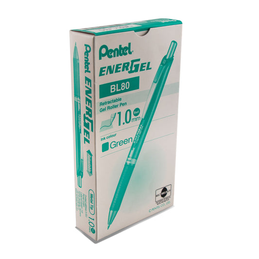 EnerGel RTX Retractable Liquid Gel Pen, (1.0mm) Metal Tip, Bold Line, Green Ink (BL80-D)