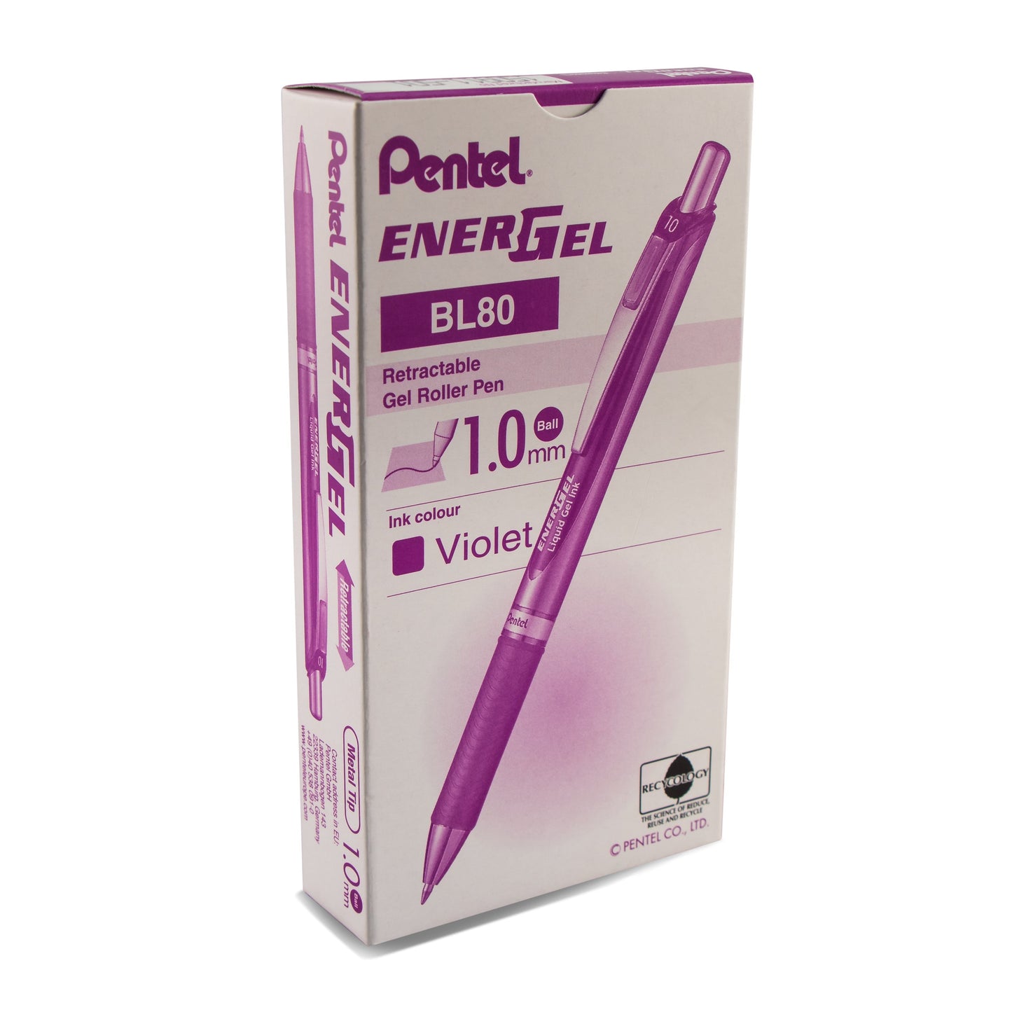 Pentel EnerGel RTX Retractable Liquid Gel Pen, (1.0mm) Metal Tip, Bold Line, Violet Ink (BL80-V)