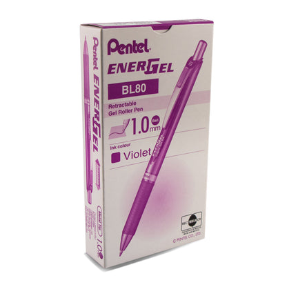 Pentel EnerGel RTX Retractable Liquid Gel Pen, (1.0mm) Metal Tip, Bold Line, Violet Ink (BL80-V)