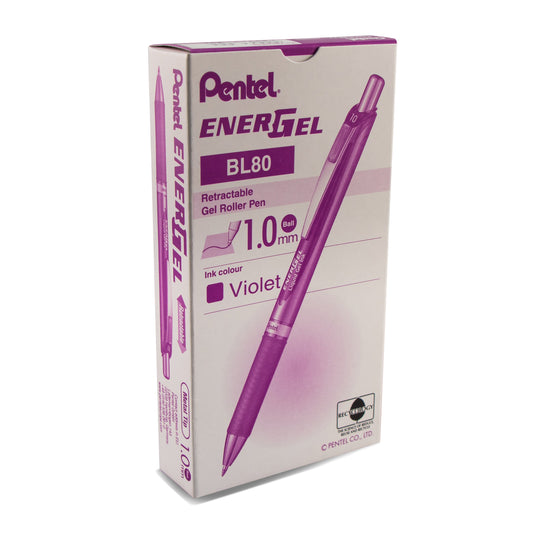 Pentel EnerGel RTX Retractable Liquid Gel Pen, (1.0mm) Metal Tip, Bold Line, Violet Ink (BL80-V), 48 Dozen