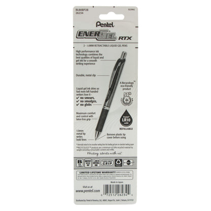 Pentel EnerGel RTX Retractable Liquid Gel Pen, (1.0mm) Metal Tip, Bold Line, Red Ink 2-Pk (BL80BP2B), 144 Each
