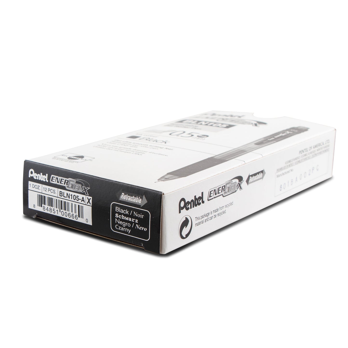 Pentel EnerGel-X Retractable Liquid Gel Pen, (0.5mm) Needle Tip, Fine Line, Black Ink (BLN105-A)