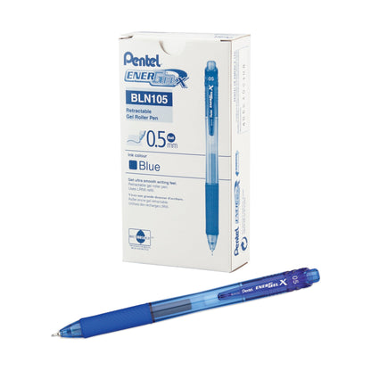 Pentel EnerGel-X Retractable Liquid Gel Pen, (0.5mm) Needle Tip, Fine Line, Blue Ink (BLN105-C)
