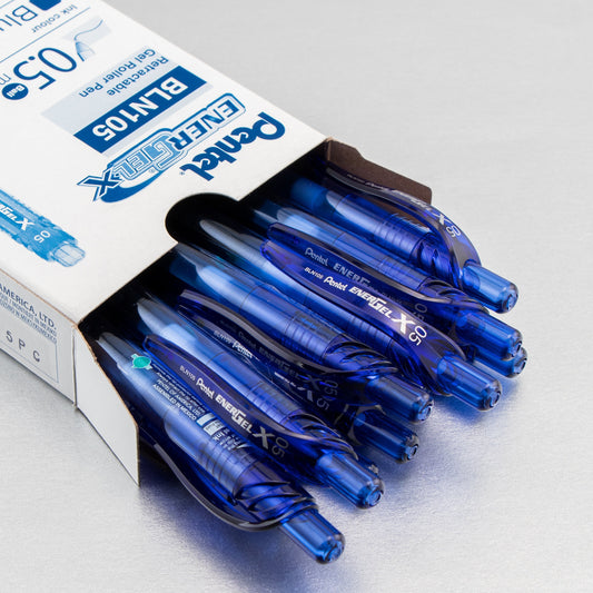 Pentel EnerGel-X Retractable Liquid Gel Pen, (0.5mm) Needle Tip, Fine Line, Blue Ink (BLN105-C)