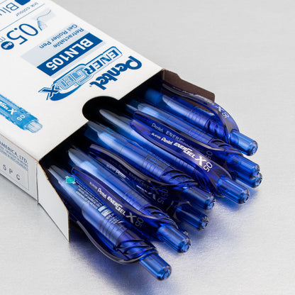 Pentel EnerGel-X Retractable Liquid Gel Pen, (0.5mm) Needle Tip, Fine Line, Blue Ink (BLN105-C)
