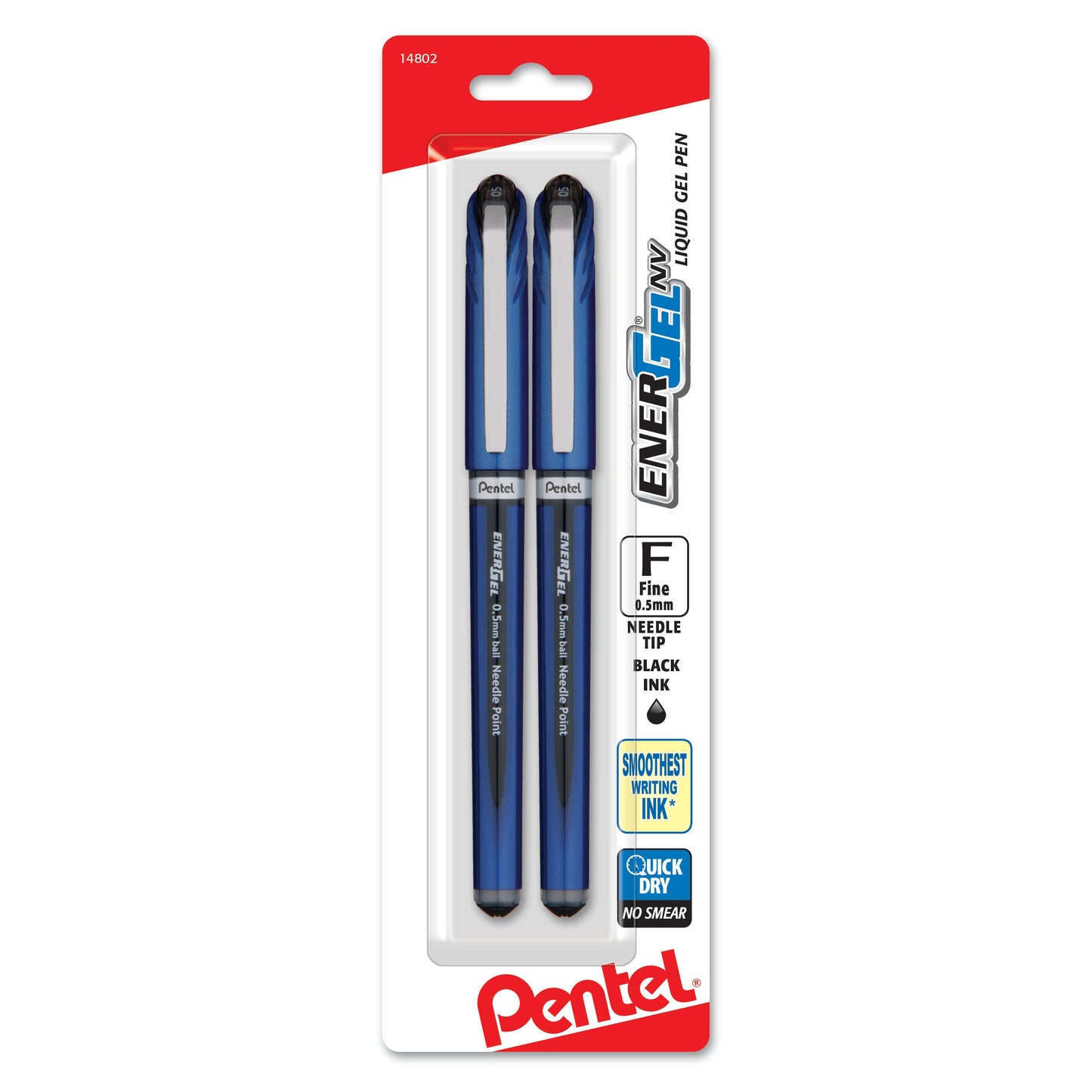 Pentel EnerGel NV Liquid Gel Pen, (0.5mm) Needle Tip, Fine Line Capped, Black Ink 2-Pk (BLN25BP2A), 144 Each