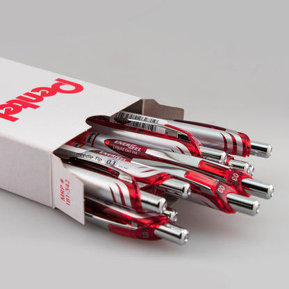 Pentel EnerGel RTX Retractable Liquid Gel Pen, (0.3mm) Needle Tip, Extra Fine Line, Red Ink (BLN73-B), 48 Dozen