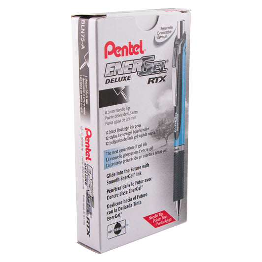Pentel EnerGel RTX Retractable Liquid Gel Pen, (0.5mm) Needle Tip, Fine Line, Black Ink (BLN75-A)
